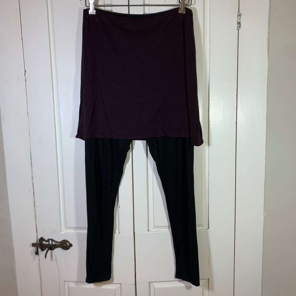 FH Clothing Co Women Purple Striped Skirted Leggings Large Black Layered USA